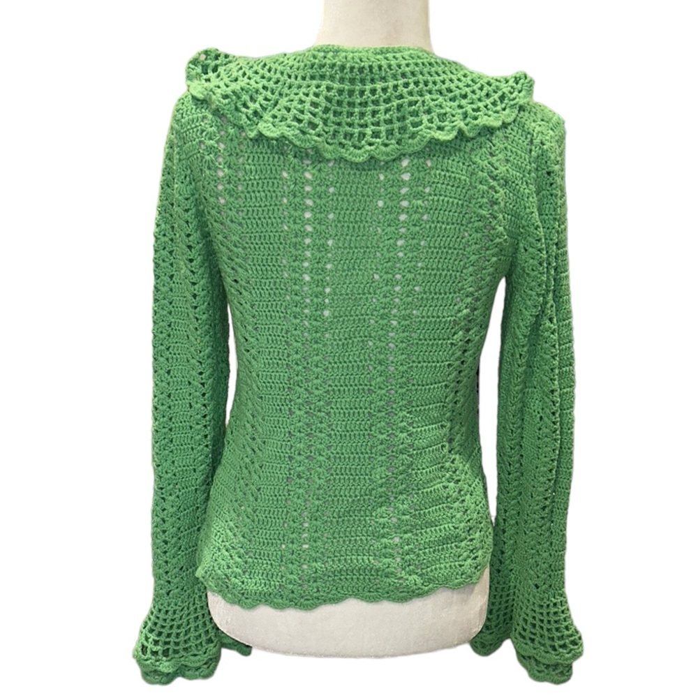 One Girl Who Anthropologie Green Crochet Ruffle Scalloped Draped Cardigan - M - Picture 6 of 12